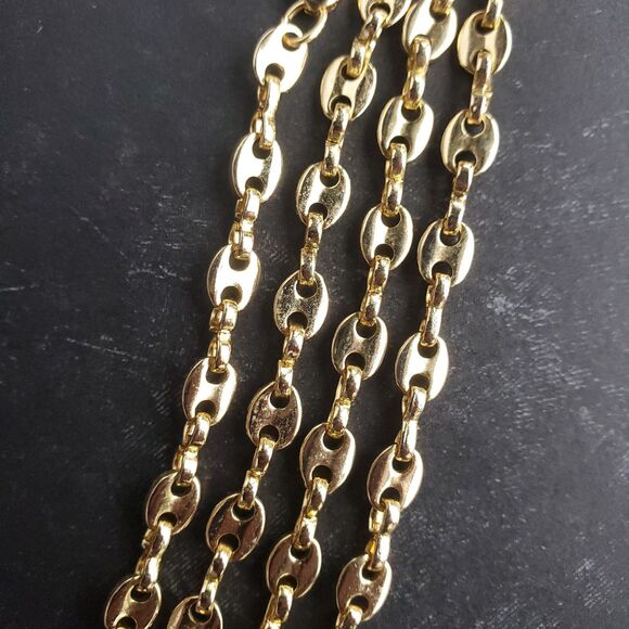 14K Gold Plated Necklace 23" 5mm Puffed Mariner 2 Tone Teardrop Ball Pendant - Picture 6 of 10